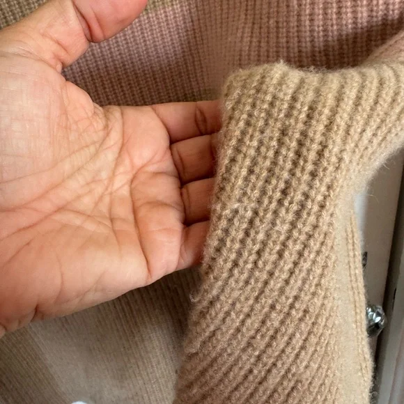 J.Crew tan pink striped cashmere cowl neck sweater size medium/large - Picture 4 of 9